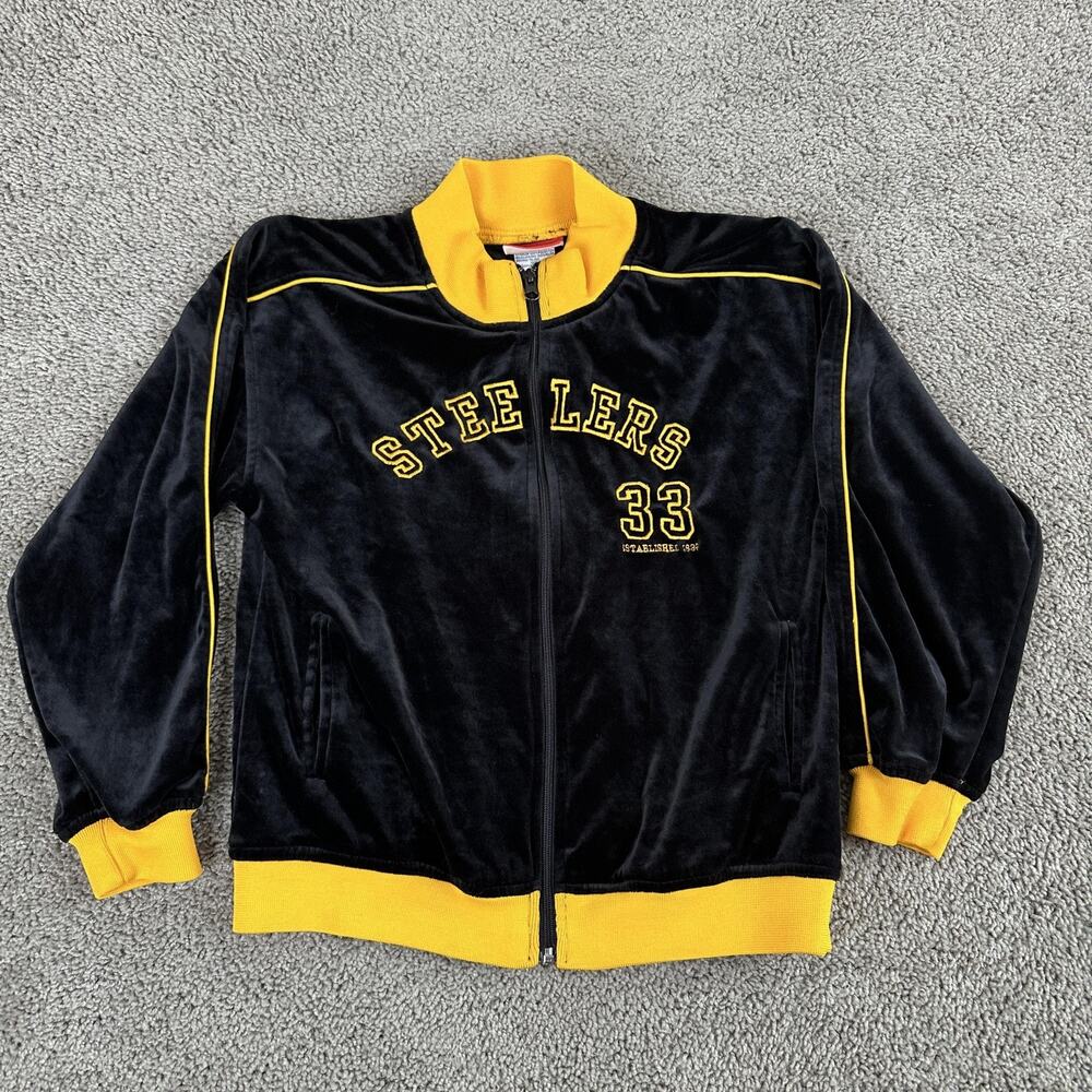 Pittsburgh Steelers Jacket Youth M Black Velvet Velour NFL Football Reebok Zip